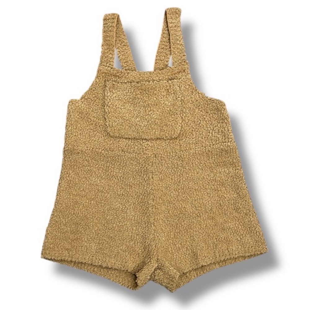 Made with Love Blue Blush Teddy Bear Overall Shorts Shortall Women's Small Fuzzy